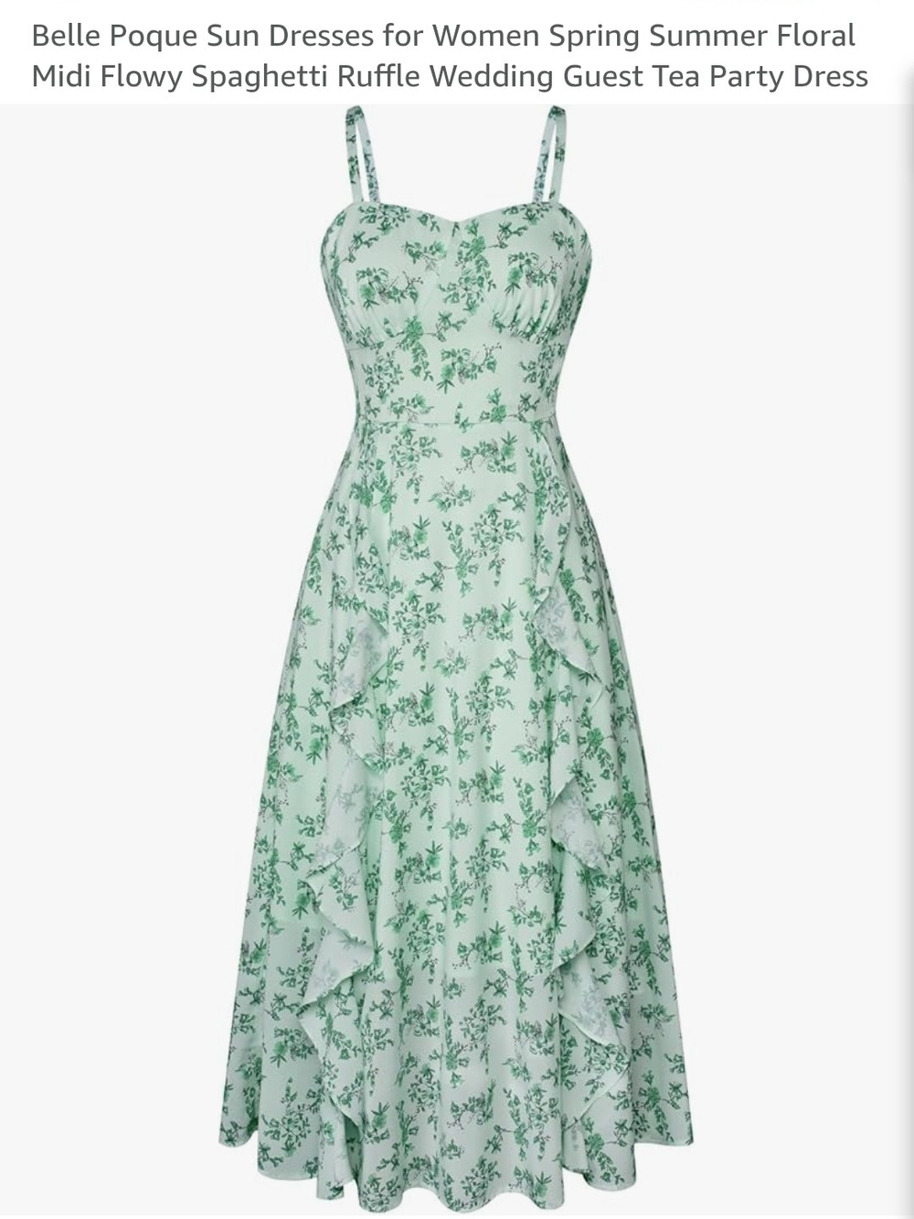 Belle Poque Mint Green Floral Midi Dress with Ruffle Details